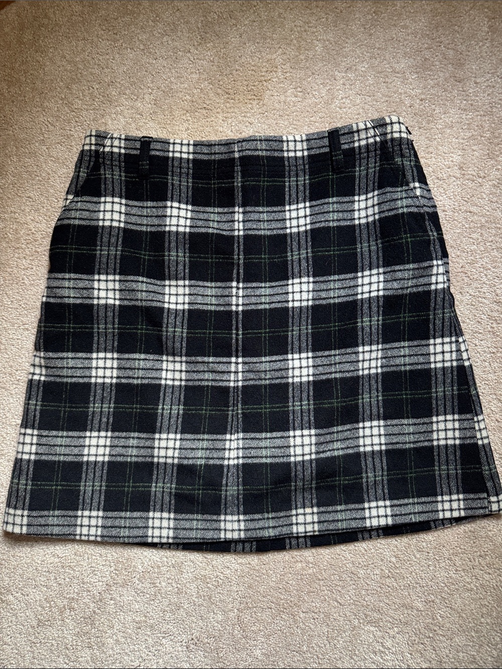 Eddie Bauer Black and White Plaid Mini Skirt with Green Accents